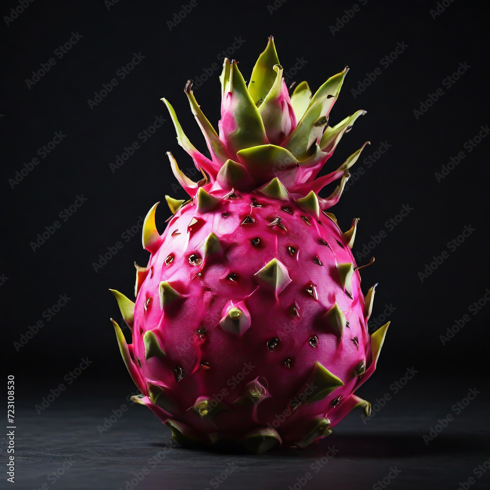 A dragonfruit in an isolated soft dark background A dragonfruit in an isolated soft dark background