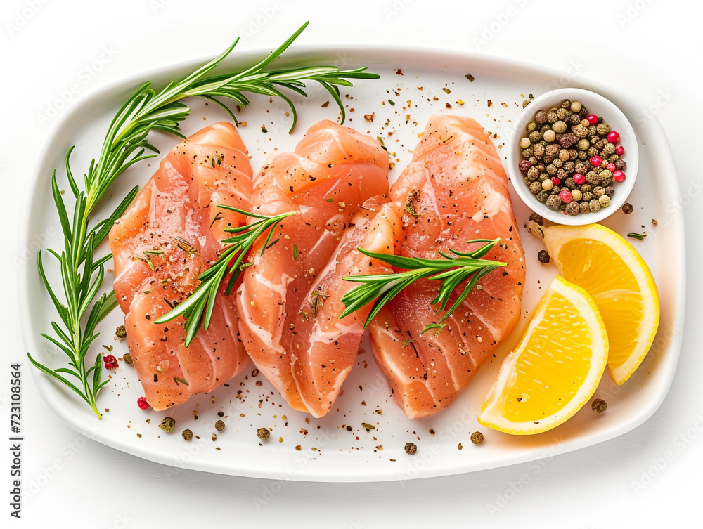 Chicken meat isolated on white background in minimalist style. 