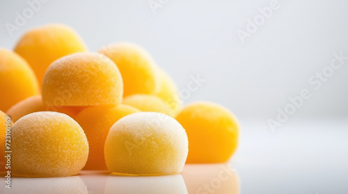 Japanese ice cream Mochi in rice dough. Traditional Japanese dessert on white background. Selective focus, copy space.