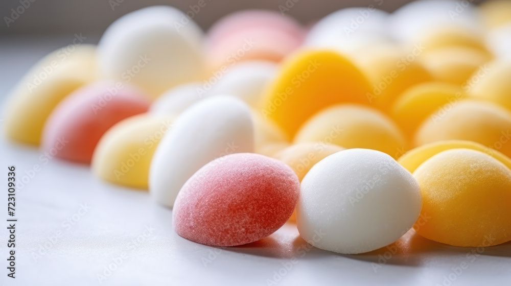 Japanese ice cream Mochi in rice dough. Traditional Japanese dessert on white background. Selective focus, copy space. Japanese ice cream Mochi in rice dough. Traditional Japanese dessert on white background. Selective focus, copy space.