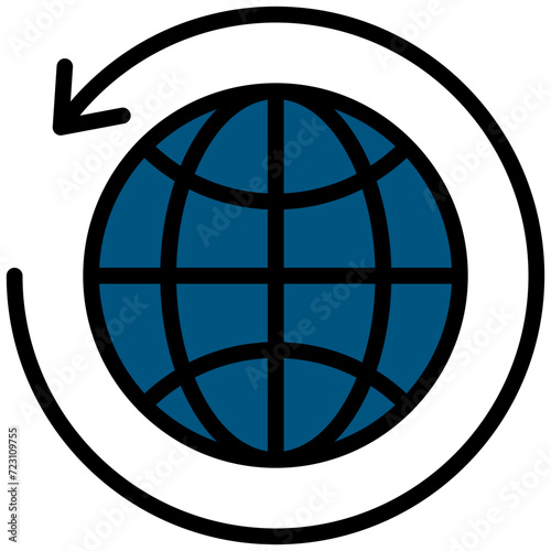 Globe with sync arrow icon,outline flat design style icon, outline colour icon vector illustration.
