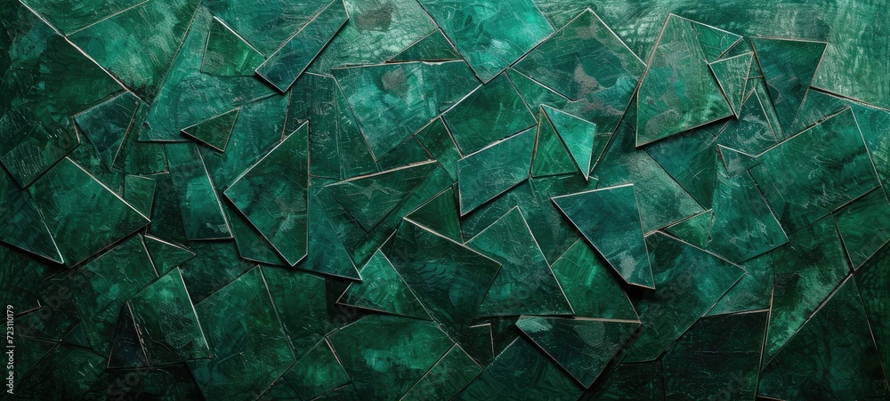 Geometric patterns in vibrant emerald hues form the basis of this ...