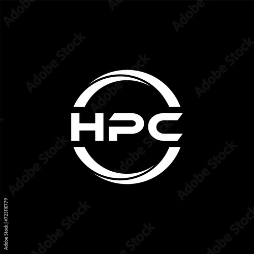 HPC letter logo design with black background in illustrator, cube logo, vector logo, modern alphabet font overlap style. calligraphy designs for logo, Poster, Invitation, etc.