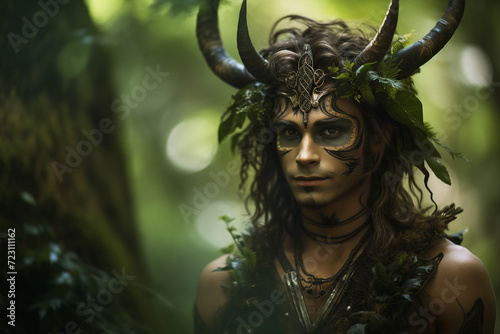 Generative ai picture creative collage of mystical faun forest magical creature brave warrior