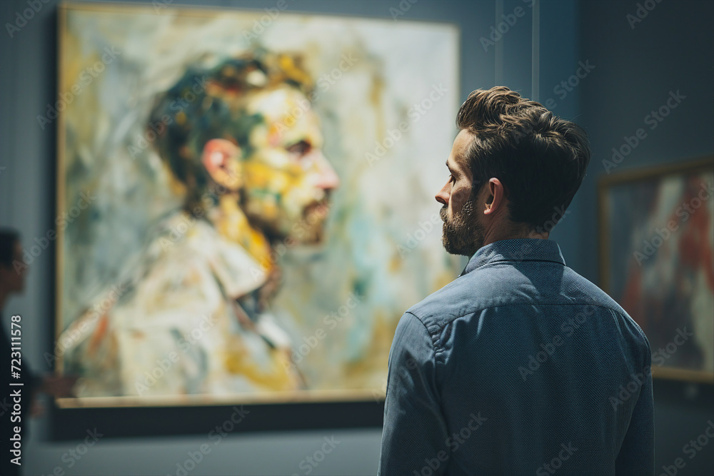 Generative AI technology picture people have art day visiting museum paintings gallery Generative AI technology picture people have art day visiting museum paintings gallery