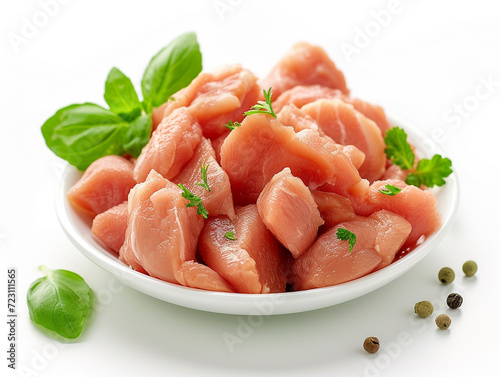 Chicken meat isolated on white background in minimalist style. 