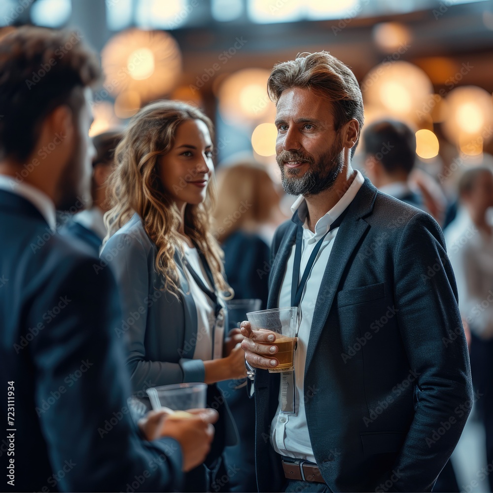 A group of professionals networking at an event, showcasing the significance of building industry connections. Generative AI.