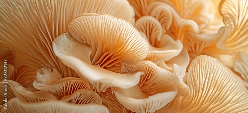 An image capturing the intricate texture and details of mushrooms, perfect for wallpaper backgrounds. © Murda