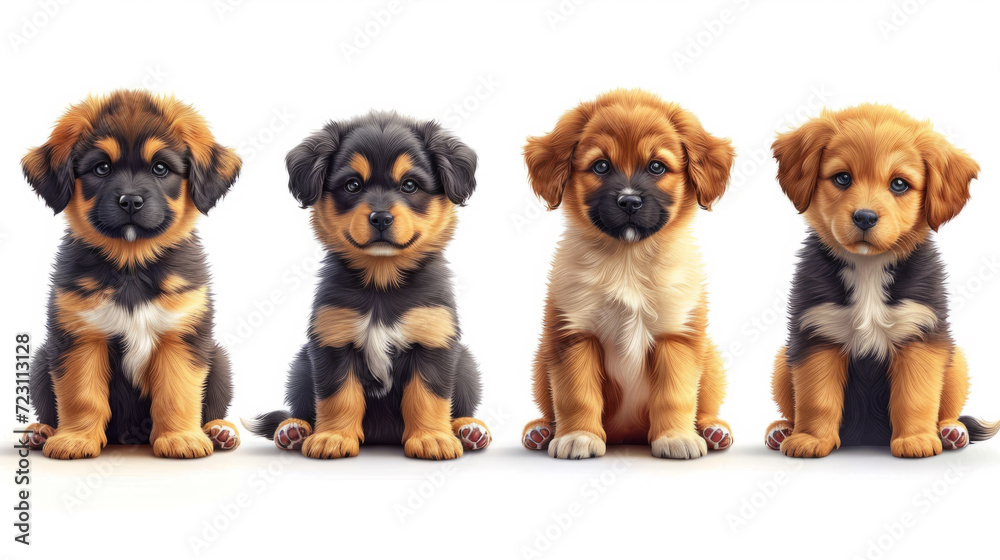 A group of puppies sitting next to each other A group of puppies sitting next to each other