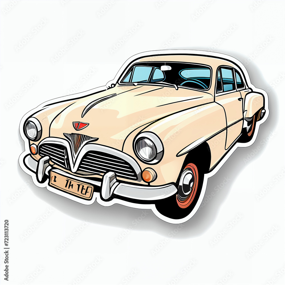Vintage Yellow Classic Car Illustration - Retro Automobile Model with a Nostalgic Charm, Perfect for Automotive Designs, Travel Themes, and Toy Enthusiast