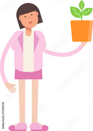 Office Woman Character Holding Plant Pot 