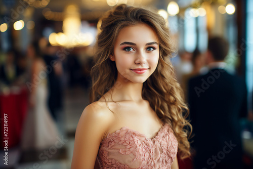 Festive event prom party holiday celebration fancy girl boy students well dressed Generative AI illustration