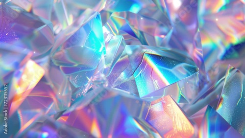 Abstract looped animation, iridescent crystal shapes, glowing, shining and sparkling. Seamless 4K video, live wallpaper, banner. Gemstone pattern, rainbow colors. 