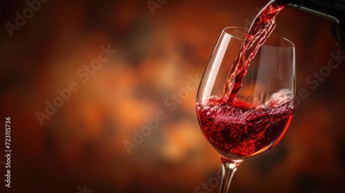 Closeup red wine drink is poured into a glass. AI generated image