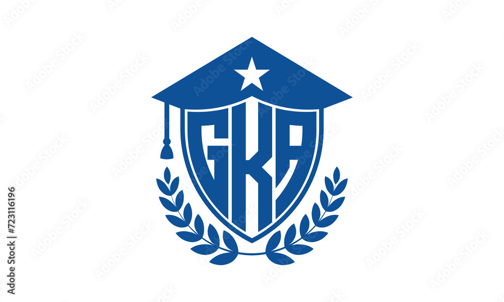 GKA three letter iconic academic logo design vector template. monogram, abstract, school, college, university, graduation cap symbol logo, shield, model, institute, educational, coaching canter, tech GKA three letter iconic academic logo design vector template. monogram, abstract, school, college, university, graduation cap symbol logo, shield, model, institute, educational, coaching canter, tech