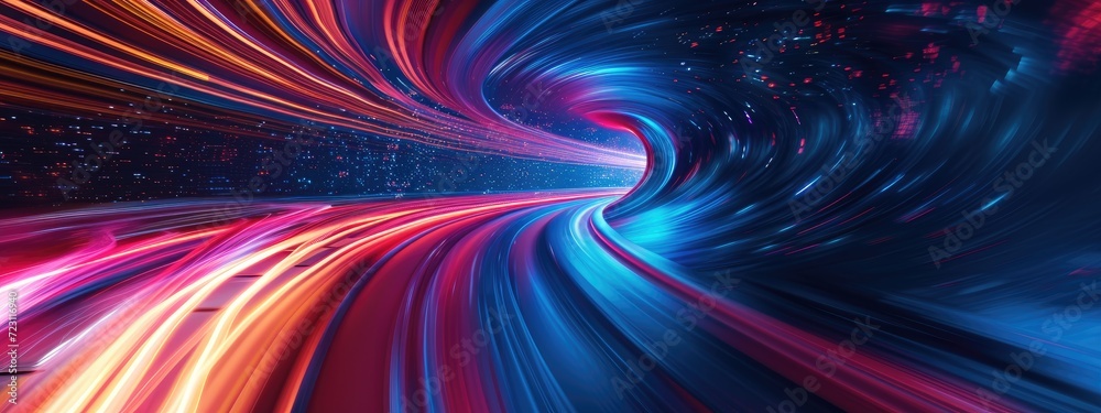 The dynamic visualization of a high-speed data stream depicted as luminous light trails moving through a digital tunnel. The dynamic visualization of a high-speed data stream depicted as luminous light trails moving through a digital tunnel.