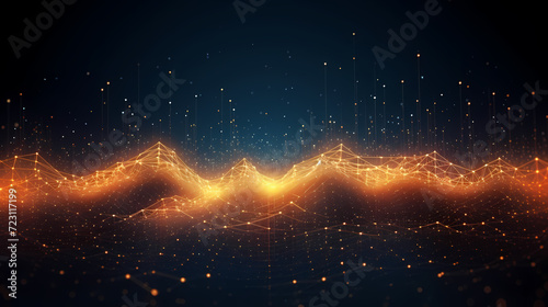 Futuristic technology background of digital glowing waves and network system