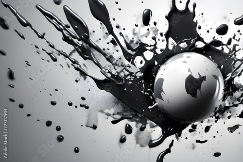 Splashes of black and white beauty, blot spots on a black and white background, illustration. Playground AI platform.