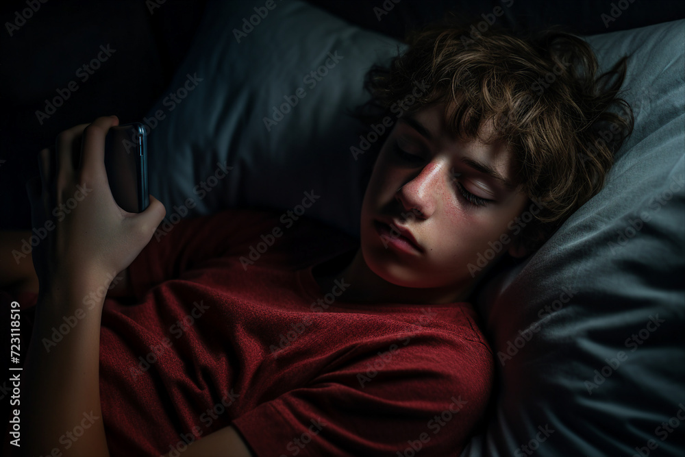 AI generated picture of man checking smartphone at night and scrolling through social media AI generated picture of man checking smartphone at night and scrolling through social media