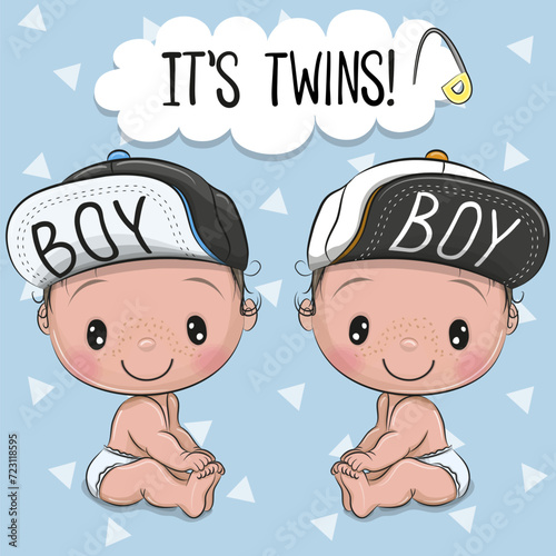 Two cute cartoon twins boys