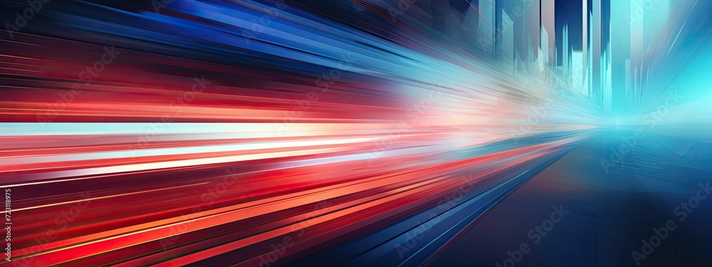 Glowing light trails symbolize the rapid flow of data in a digital tunnel, showcasing the speed and efficiency of modern technology.