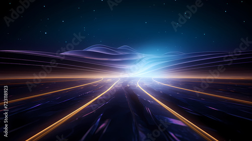 Futuristic technology background of digital glowing waves and network system © jiejie