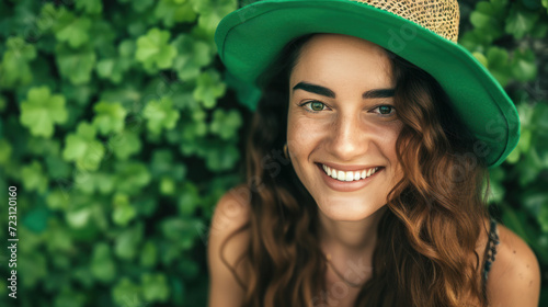 Smiling Woman with Green Hat Celebrating St. Patrick Day
