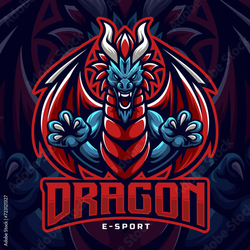 Angry dragon esport logo design. Mascot logo template