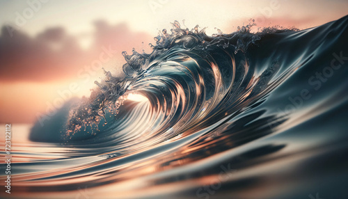 Coucher de soleil sur la mer avec vague sur l’océan, image idéale pour bannière, fond ‘écran arrière-plan photo