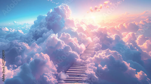 Stairway to heaven with clouds and stars photo