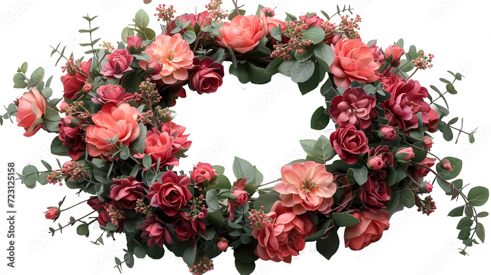 Arrangement of flowers and roses Isolated on a white background, this floral wreath or photo invitation greeting card mockup features an empty blank space template for wedding and romantic anniversary Arrangement of flowers and roses Isolated on a white background, this floral wreath or photo invitation greeting card mockup features an empty blank space template for wedding and romantic anniversary