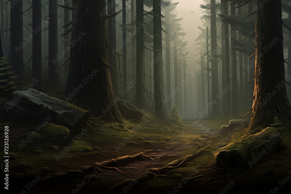 Mystical Forest Trail at Dawn.