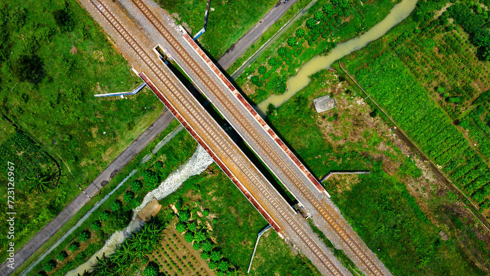 Aerial image of stunning double track railway in Indonesia