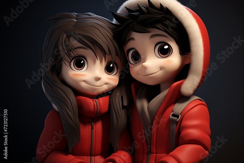 3D animated couple expressing love, radiating cuteness with their large eyes and joyful smiles.
