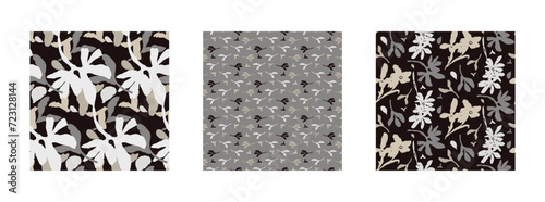 Masculine vector floral pattern with organic botanical shapes. Modern bold black white flower print, design in neutral scandi style.