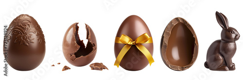 Bunny and Eggs: Set of Chocolate for a Happy Easter, Isolated on Transparent Background, PNG photo