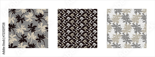 Masculine vector floral pattern with organic botanical shapes. Modern bold black white flower print, design in neutral scandi style.