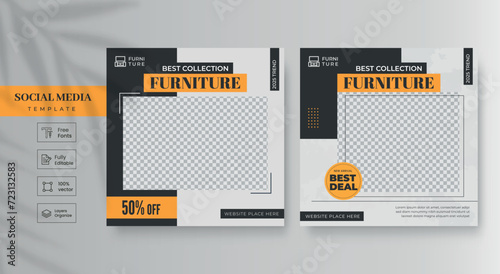 Modern furniture social media template, banner, and instagram post template