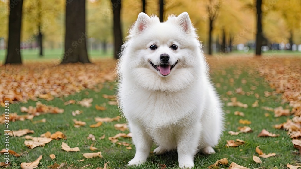 White german spitz dog in the park White german spitz dog in the park