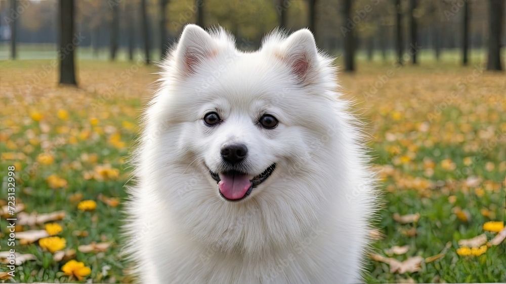 White german spitz dog in the park