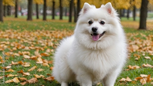 White german spitz dog in the park