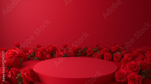 Flowrs podiums 3d background with podium. Podium scene. Abstract minimal scene. Valentines day

