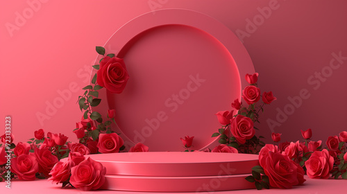 Flowrs podiums 3d background with podium. Podium scene. Abstract minimal scene. Valentines day
