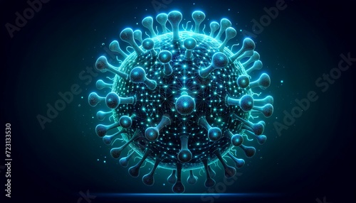 Futuristic Digital Representation of a Virus Particle in Blue Neon