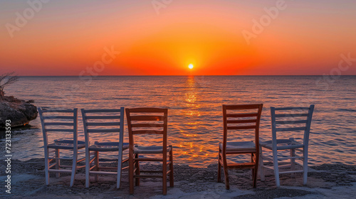 Chairs placed strategically for a front-row seat to the mesmerizing sunset by the sea © Veniamin Kraskov