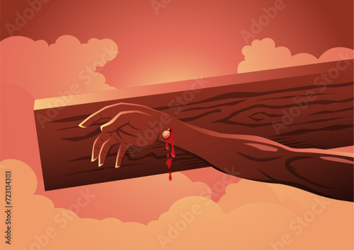 Close up view of hand of Christ nailed to the cross