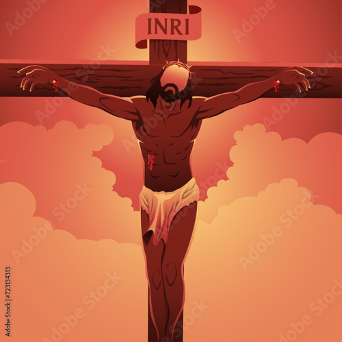 Jesus on the cross wearing a crown of thorns