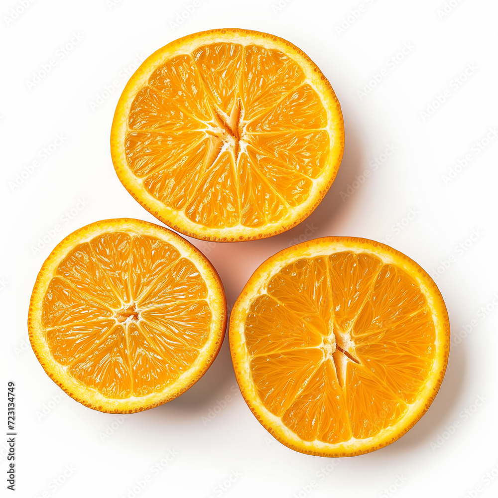 Artfully arranged two delicious orange slices with vibrant colors and refreshing appeal Artfully arranged two delicious orange slices with vibrant colors and refreshing appeal