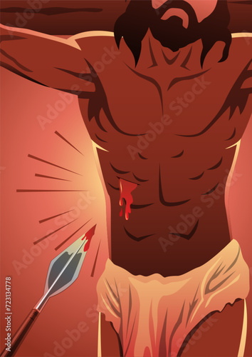 Pierced side of Jesus Christ crucified on the cross