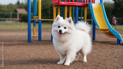 White german spitz dog in the playground